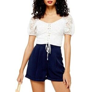 TOPSHOP Women's Cream Lace Up Crop Top US Size 8 Fairy Coquette Boho